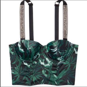 Victoria's Secret Bustier Green Floral-Rhinestones